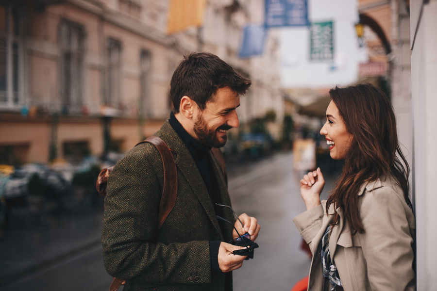 Young man flirting with woman.